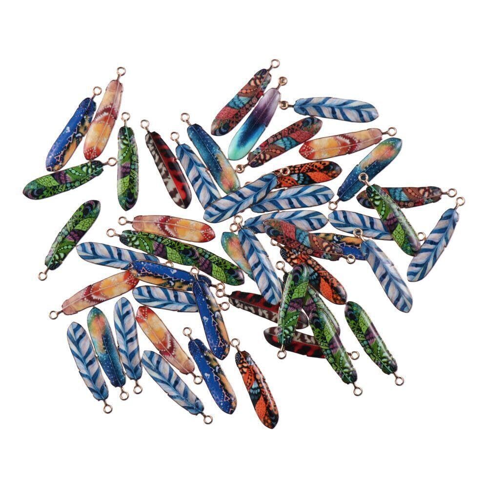 9977 50pcs Wing Feather Charms Alloy Enamel Pendants Goose Bird Plumage